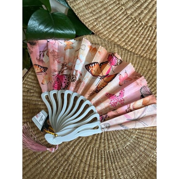 Accessories - Butterfly Print Foldable Fan with Tassel